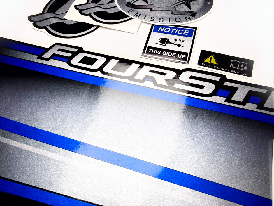 Vinyl graphic silver shimmer blue decals set suitable for Mercury 135 hp four stroke outboard engine. Vinyl silver shimmer stickers kit for Mercury 135 hp four stroke Handmade