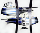 Vinyl graphic silver shimmer blue decals set suitable for Mercury 150 hp four stroke outboard engine. Vinyl silver shimmer stickers kit for Mercury 150 hp four stroke Handmade