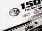 Vinyl black with clear film decals set suitable for Yamaha 150 hp four stroke outboard engine for white cover. Vinyl stickers kit for Yamaha 150 hp four stroke Handmade