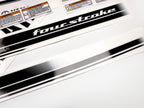 Vinyl black with clear film decals set suitable for Yamaha 150 hp four stroke outboard engine for white cover. Vinyl stickers kit for Yamaha 150 hp four stroke Handmade