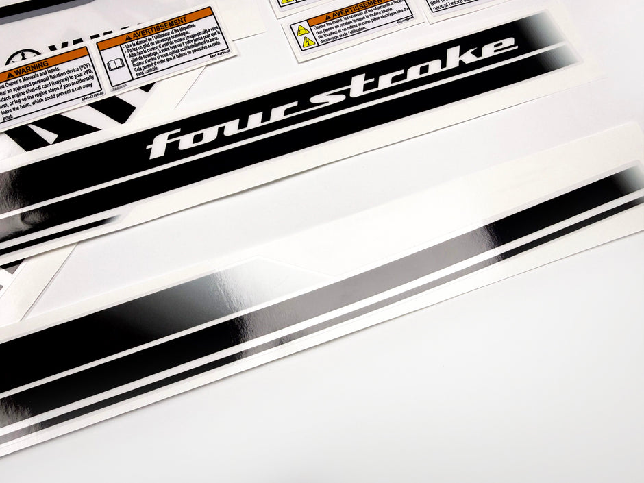 Vinyl black with clear film decals set suitable for Yamaha 200 hp four stroke outboard engine for white cover. Vinyl stickers kit for Yamaha 200 hp four stroke Handmade