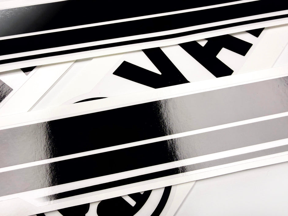 Vinyl black with clear film decals set suitable for Yamaha 200 hp four stroke outboard engine for white cover. Vinyl stickers kit for Yamaha 200 hp four stroke Handmade