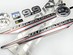 Vinyl graphic silver shimmer decals set suitable for Mercury 9.9 hp four stroke EFI outboard engine. Vinyl silver shimmer stickers kit for Mercury 9.9 hp four stroke Handmade