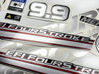 Vinyl graphic silver shimmer decals set suitable for Mercury 9.9 hp four stroke EFI outboard engine. Vinyl silver shimmer stickers kit for Mercury 9.9 hp four stroke Handmade