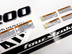Vinyl black with clear film decals set suitable for Yamaha 200 hp four stroke outboard engine for white cover. Vinyl stickers kit for Yamaha 200 hp four stroke Handmade
