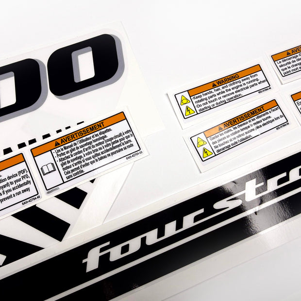 Vinyl black with clear film decals set suitable for Yamaha 200 hp four stroke outboard engine for white cover. Vinyl stickers kit for Yamaha 200 hp four stroke Handmade