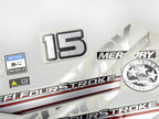 Vinyl graphic silver shimmer decals set suitable for Mercury 15 hp four stroke EFI outboard engine. Vinyl silver shimmer stickers kit for Mercury 15 hp four stroke Handmade
