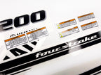 Vinyl black with clear film decals set suitable for Yamaha 200 hp four stroke outboard engine for white cover. Vinyl stickers kit for Yamaha 200 hp four stroke Handmade