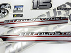 Vinyl graphic silver shimmer decals set suitable for Mercury 15 hp four stroke EFI outboard engine. Vinyl silver shimmer stickers kit for Mercury 15 hp four stroke Handmade