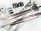 Vinyl graphic silver shimmer decals set suitable for Mercury 20 hp four stroke EFI outboard engine. Vinyl silver shimmer stickers kit for Mercury 20 hp four stroke Handmade