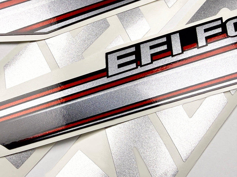 Vinyl graphic silver shimmer decals set suitable for Mercury 20 hp four stroke EFI outboard engine. Vinyl silver shimmer stickers kit for Mercury 20 hp four stroke Handmade
