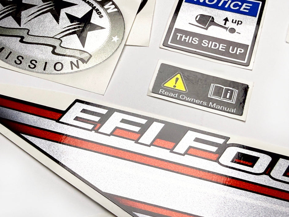 Vinyl graphic silver shimmer decals set suitable for Mercury 20 hp four stroke EFI outboard engine. Vinyl silver shimmer stickers kit for Mercury 20 hp four stroke Handmade