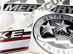 Vinyl graphic silver shimmer decals set suitable for Mercury 20 hp four stroke EFI outboard engine. Vinyl silver shimmer stickers kit for Mercury 20 hp four stroke Handmade