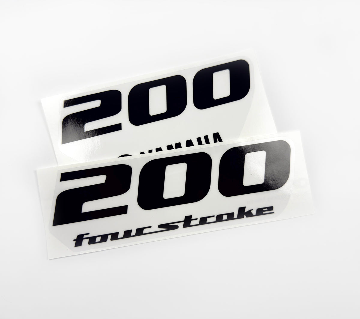 Vinyl black with clear film decals set suitable for Yamaha 200 hp four stroke outboard engine for white cover. Vinyl stickers kit for Yamaha 200 hp four stroke Handmade