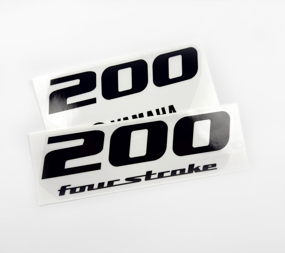 Vinyl black with clear film decals set suitable for Yamaha 200 hp four stroke outboard engine for white cover. Vinyl stickers kit for Yamaha 200 hp four stroke Handmade