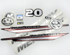 Vinyl graphic silver shimmer decals set suitable for Mercury 20 hp four stroke outboard engine. Vinyl silver shimmer stickers kit for Mercury 20 hp four stroke Handmade