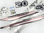 Vinyl graphic silver shimmer decals set suitable for Mercury 20 hp four stroke outboard engine. Vinyl silver shimmer stickers kit for Mercury 20 hp four stroke Handmade