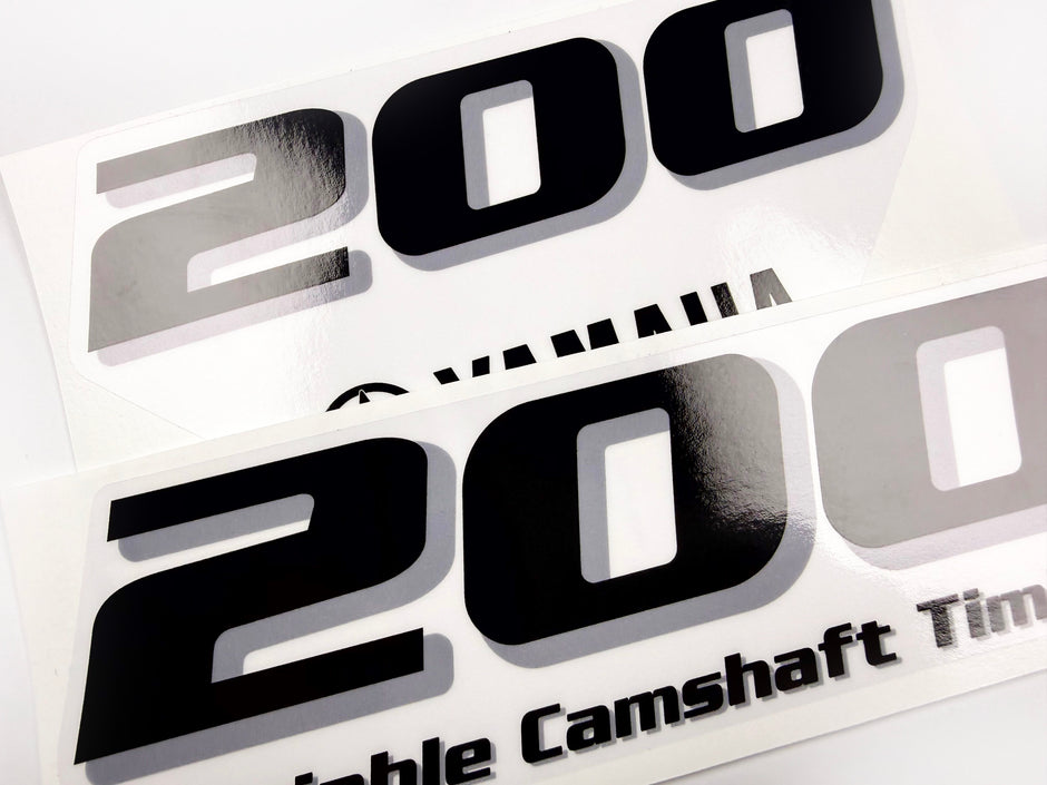 Vinyl black with clear film decals set suitable for Yamaha 200 hp four stroke outboard engine for white cover. Vinyl stickers kit for Yamaha 200 hp four stroke Handmade