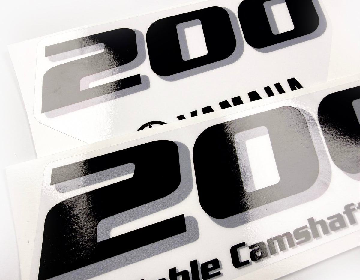 Vinyl black with clear film decals set suitable for Yamaha 200 hp four stroke outboard engine for white cover. Vinyl stickers kit for Yamaha 200 hp four stroke Handmade