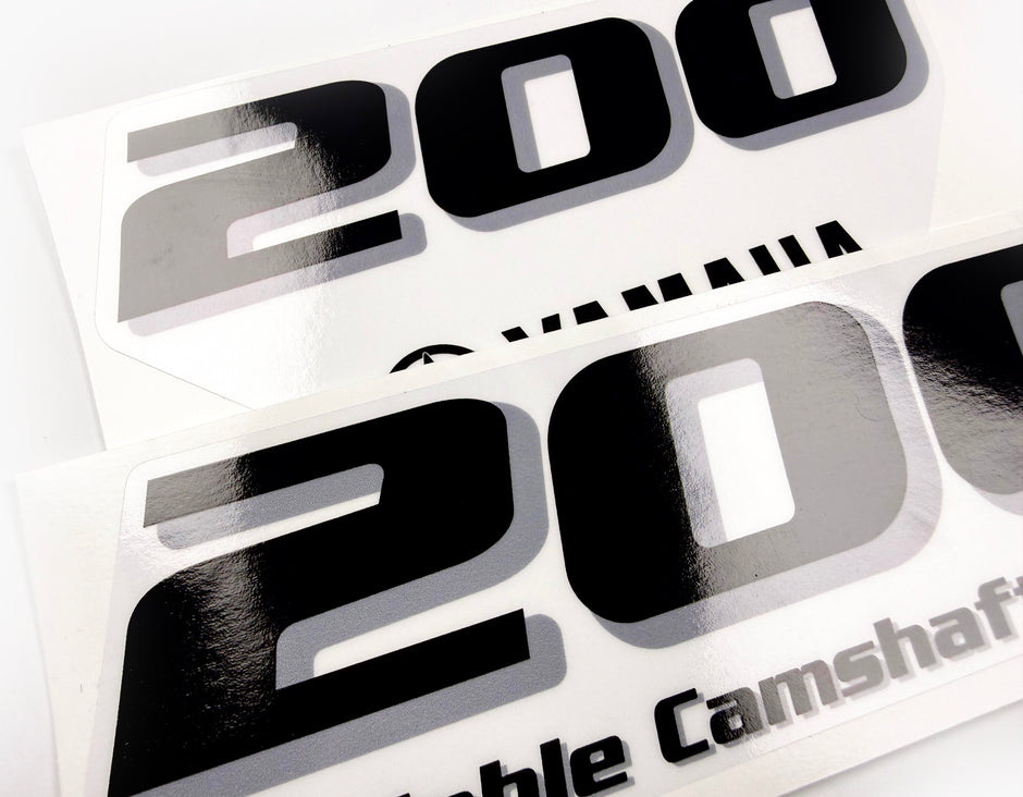 Vinyl black with clear film decals set suitable for Yamaha 200 hp four stroke outboard engine for white cover. Vinyl stickers kit for Yamaha 200 hp four stroke Handmade