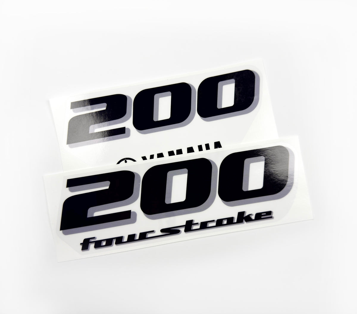 Vinyl black with clear film decals set suitable for Yamaha 200 hp four stroke outboard engine for white cover. Vinyl stickers kit for Yamaha 200 hp four stroke Handmade