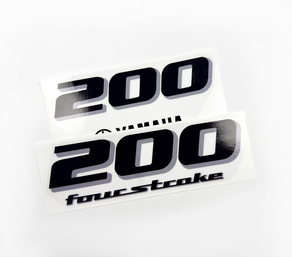Vinyl black with clear film decals set suitable for Yamaha 200 hp four stroke outboard engine for white cover. Vinyl stickers kit for Yamaha 200 hp four stroke Handmade