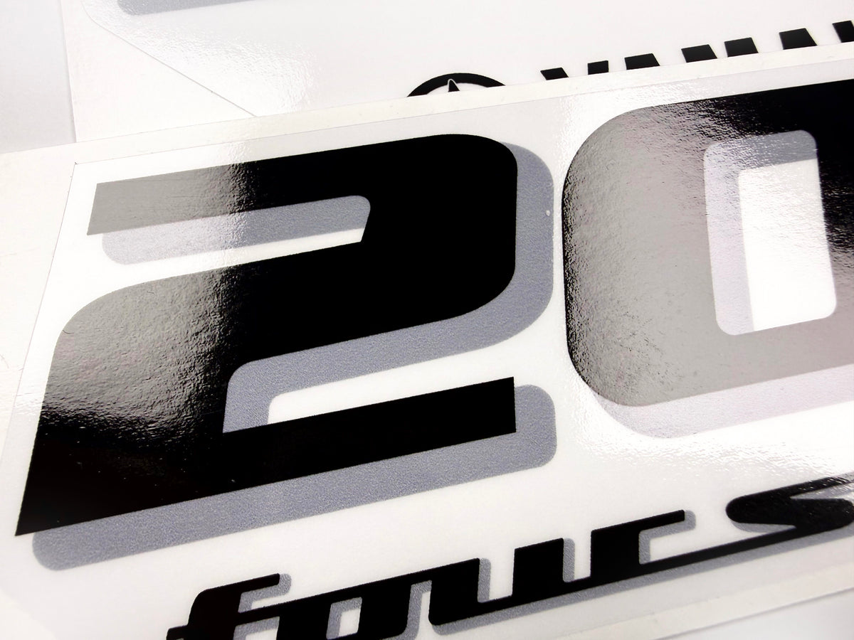 Vinyl black with clear film decals set suitable for Yamaha 200 hp four stroke outboard engine for white cover. Vinyl stickers kit for Yamaha 200 hp four stroke Handmade