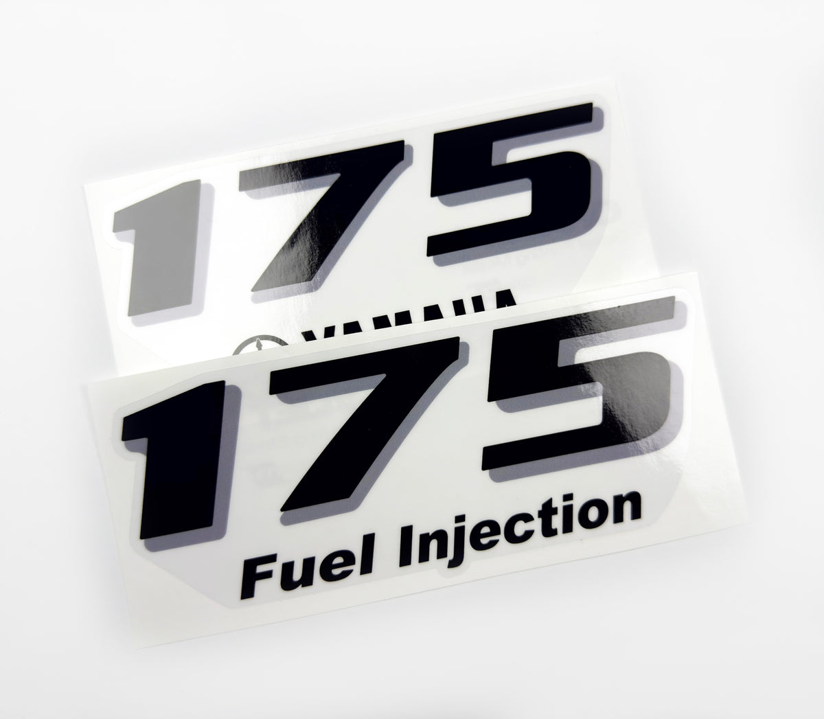 Vinyl black with clear film decals set suitable for Yamaha 175 hp four stroke outboard engine for white cover. Vinyl stickers kit for Yamaha 175 hp four stroke Handmade