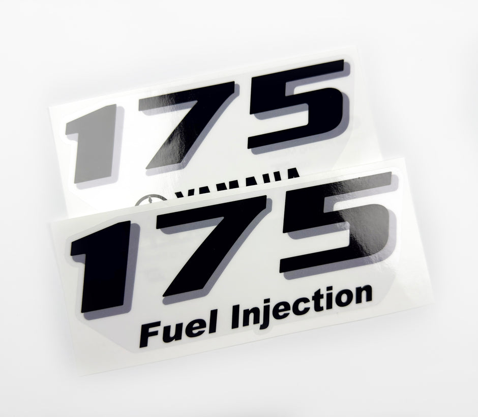 Vinyl black with clear film decals set suitable for Yamaha 175 hp four stroke outboard engine for white cover. Vinyl stickers kit for Yamaha 175 hp four stroke Handmade