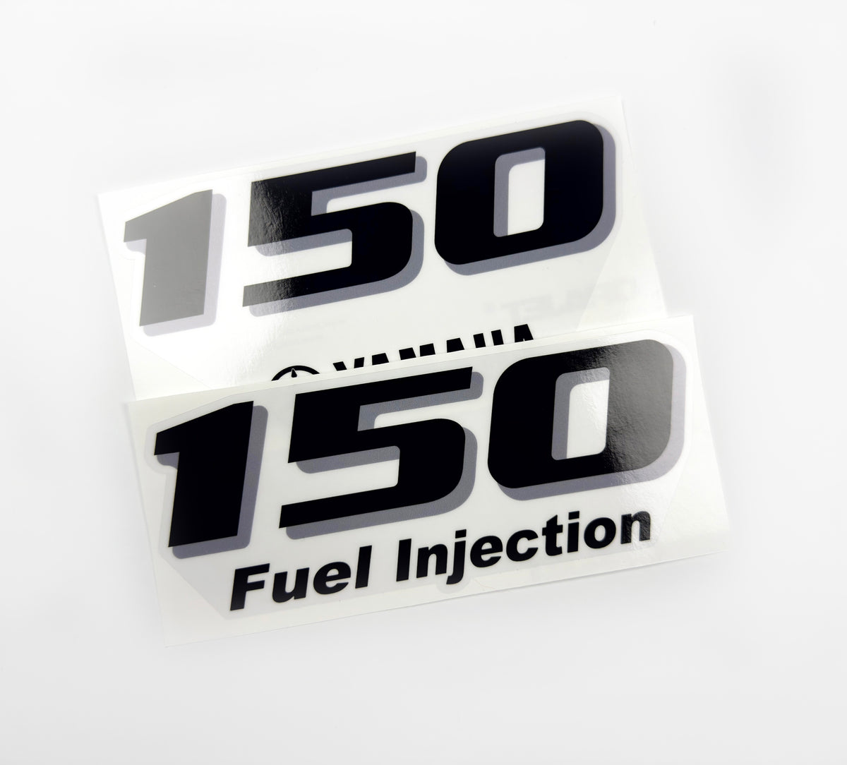 Vinyl black with clear film decals set suitable for Yamaha 150 hp four stroke outboard engine for white cover. Vinyl stickers kit for Yamaha 150 hp four stroke Handmade