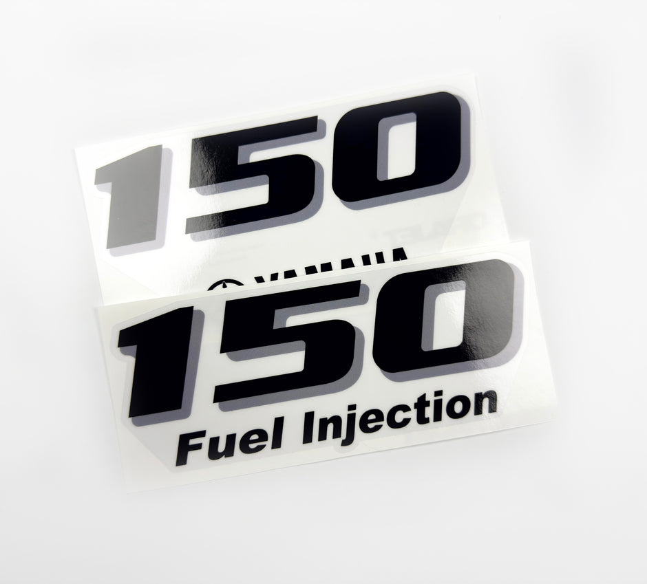 Vinyl black with clear film decals set suitable for Yamaha 150 hp four stroke outboard engine for white cover. Vinyl stickers kit for Yamaha 150 hp four stroke Handmade