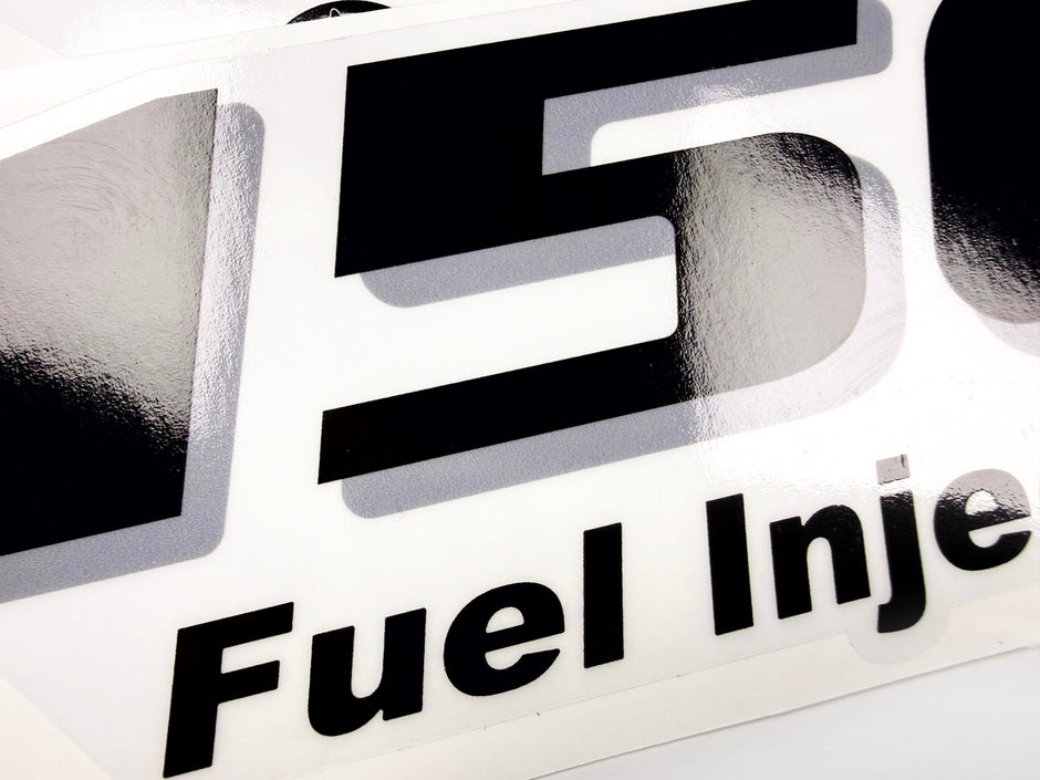 Vinyl black with clear film decals set suitable for Yamaha 150 hp four stroke outboard engine for white cover. Vinyl stickers kit for Yamaha 150 hp four stroke Handmade