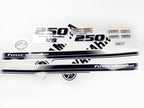 Vinyl black with clear film decals set suitable for Yamaha 250 hp four stroke outboard engine for white cover. Vinyl stickers kit for Yamaha 225 hp four stroke Handmade
