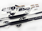 Vinyl black with clear film decals set suitable for Yamaha 250 hp four stroke outboard engine for white cover. Vinyl stickers kit for Yamaha 225 hp four stroke Handmade