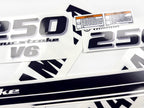 Vinyl black with clear film decals set suitable for Yamaha 250 hp four stroke outboard engine for white cover. Vinyl stickers kit for Yamaha 225 hp four stroke Handmade