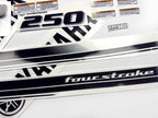 Vinyl black with clear film decals set suitable for Yamaha 250 hp four stroke outboard engine for white cover. Vinyl stickers kit for Yamaha 225 hp four stroke Handmade