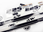 Vinyl black with clear film decals set suitable for Yamaha 225 hp four stroke outboard engine for white cover. Vinyl stickers kit for Yamaha 225 hp four stroke Handmade