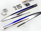 Vinyl graphic decals metalized silver shimmer set suitable for Yamaha 15 hp two stroke outboard engine. Vinyl stickers kit for Yamaha 15 hp two stroke Handmade