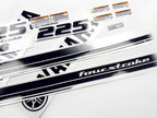 Vinyl black with clear film decals set suitable for Yamaha 225 hp four stroke outboard engine for white cover. Vinyl stickers kit for Yamaha 225 hp four stroke Handmade