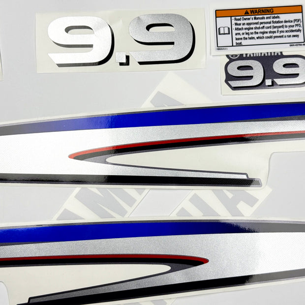 Vinyl graphic decals metalized silver shimmer set suitable for Yamaha 9.9 hp two stroke outboard engine. Vinyl stickers kit for Yamaha 9.9 hp two stroke Handmade