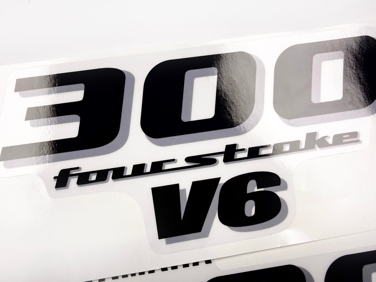 Vinyl black with clear film decals set suitable for Yamaha 300 hp four stroke outboard engine for white cover. Vinyl stickers kit for Yamaha 300 hp four stroke Handmade