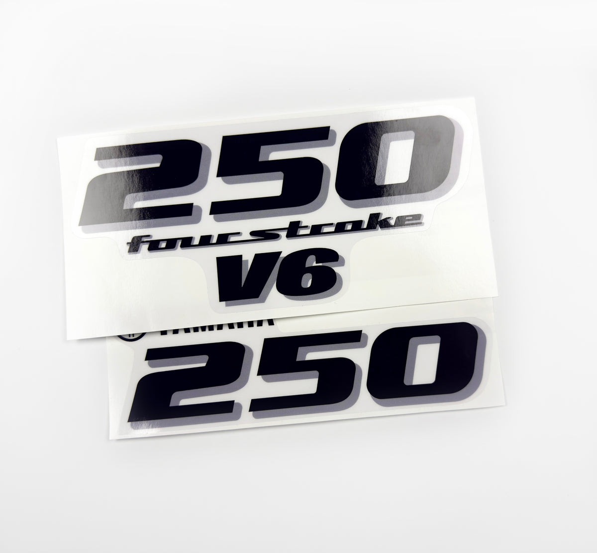 Vinyl black with clear film decals set suitable for Yamaha 250 hp four stroke outboard engine for white cover. Vinyl stickers kit for Yamaha 225 hp four stroke Handmade