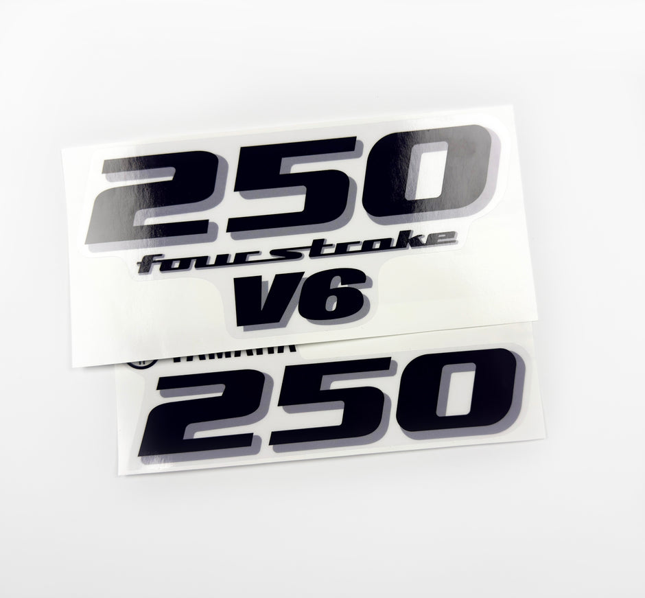 Vinyl black with clear film decals set suitable for Yamaha 250 hp four stroke outboard engine for white cover. Vinyl stickers kit for Yamaha 225 hp four stroke Handmade