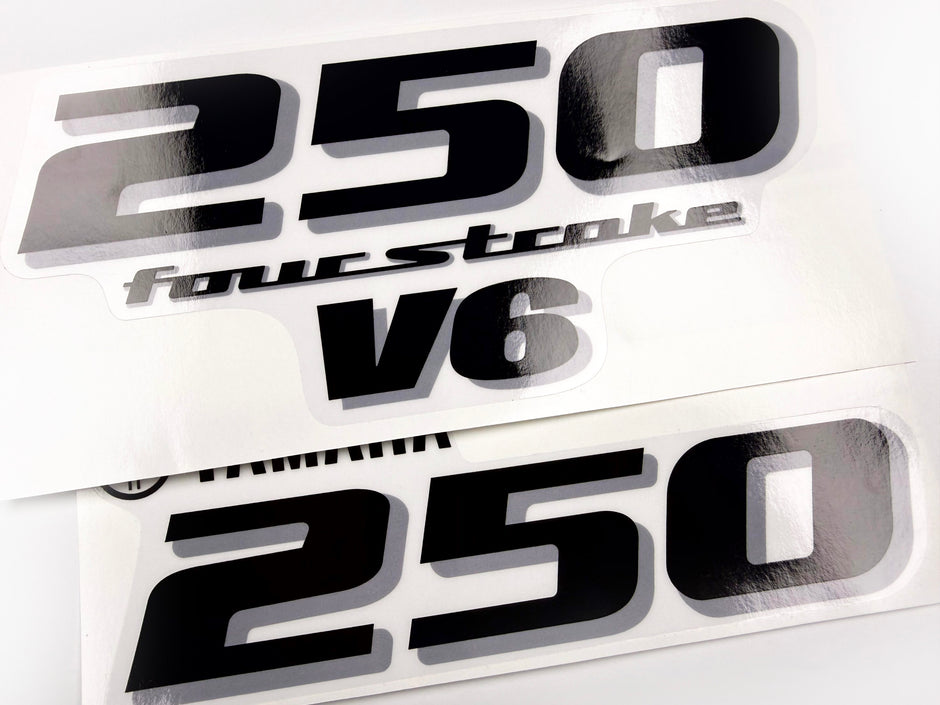 Vinyl black with clear film decals set suitable for Yamaha 250 hp four stroke outboard engine for white cover. Vinyl stickers kit for Yamaha 225 hp four stroke Handmade
