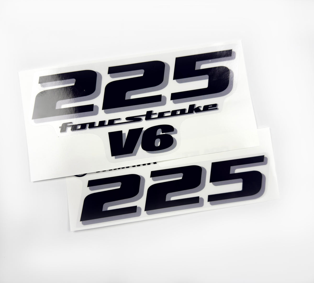 Vinyl black with clear film decals set suitable for Yamaha 225 hp four stroke outboard engine for white cover. Vinyl stickers kit for Yamaha 225 hp four stroke Handmade