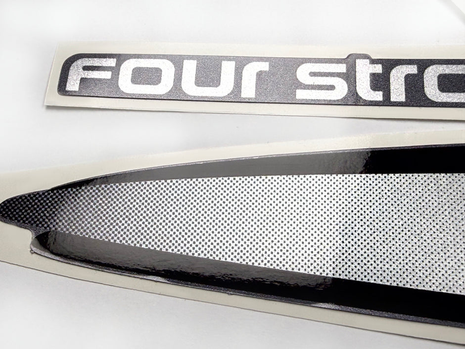 Vinyl graphic metalized silver decals set suitable for Yamaha 8 hp four stroke high thrust outboard engine. Vinyl stickers kit for Yamaha 8 hp four stroke Handmade