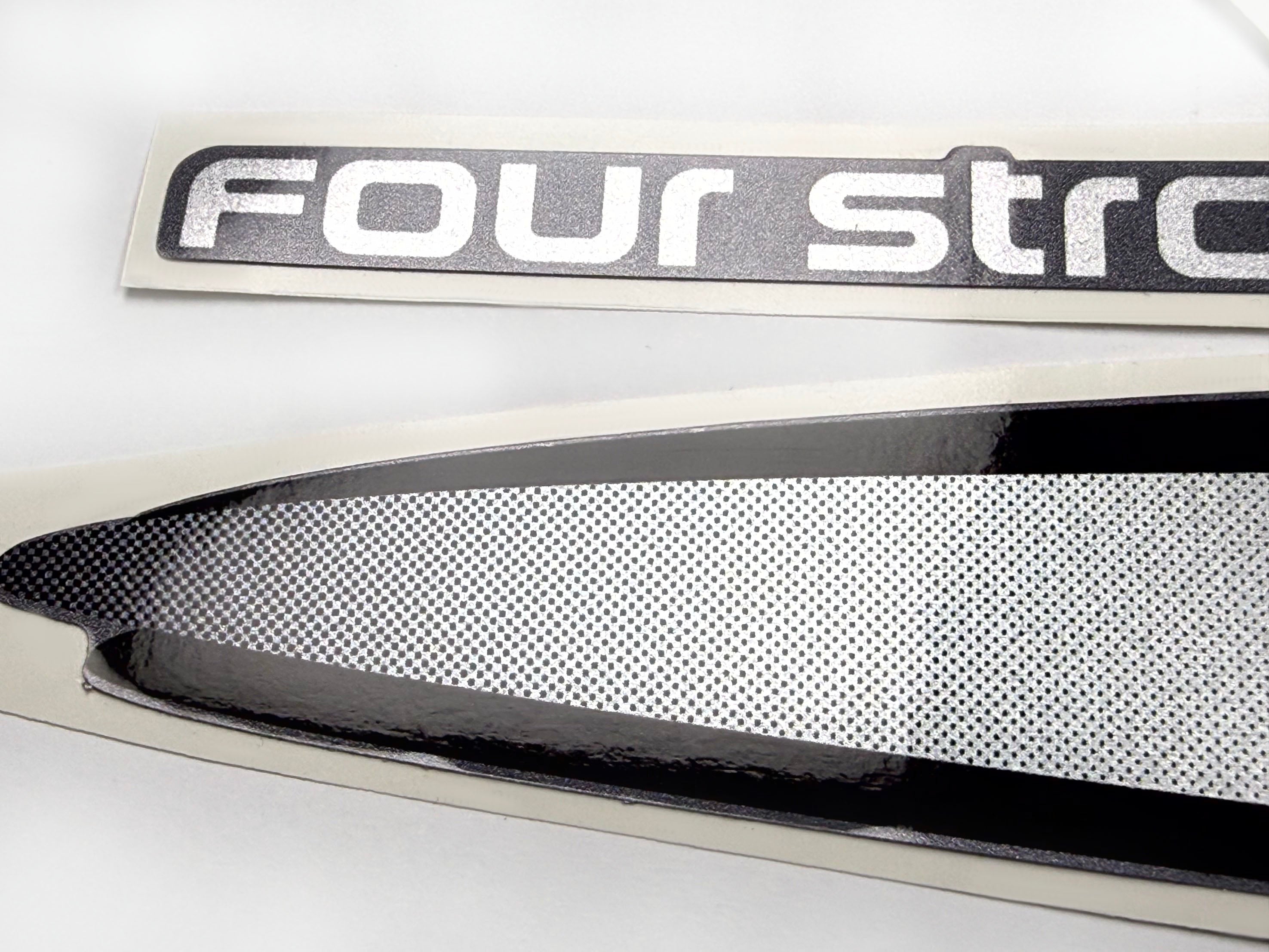 Vinyl graphic metalized silver decals set suitable for Yamaha 6 hp four stroke high thrust outboard engine. Vinyl stickers kit for Yamaha 6 hp four stroke Handmade