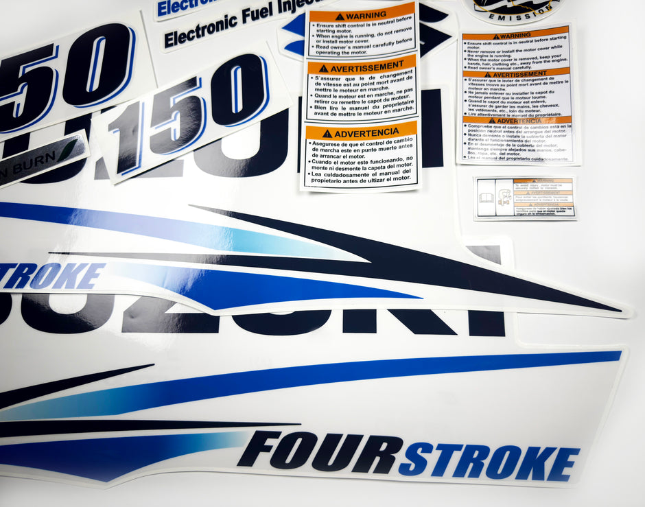 Vinyl graphic decals clear film set suitable for Suzuki 150 hp outboard engine four stroke. Vinyl stickers kit for suzuki 150 hp Handmade