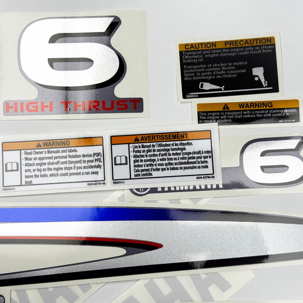 Vinyl graphic metalized silver decals set suitable for Yamaha 6 hp four stroke high thrust outboard engine. Vinyl stickers kit for Yamaha 6 hp four stroke Handmade