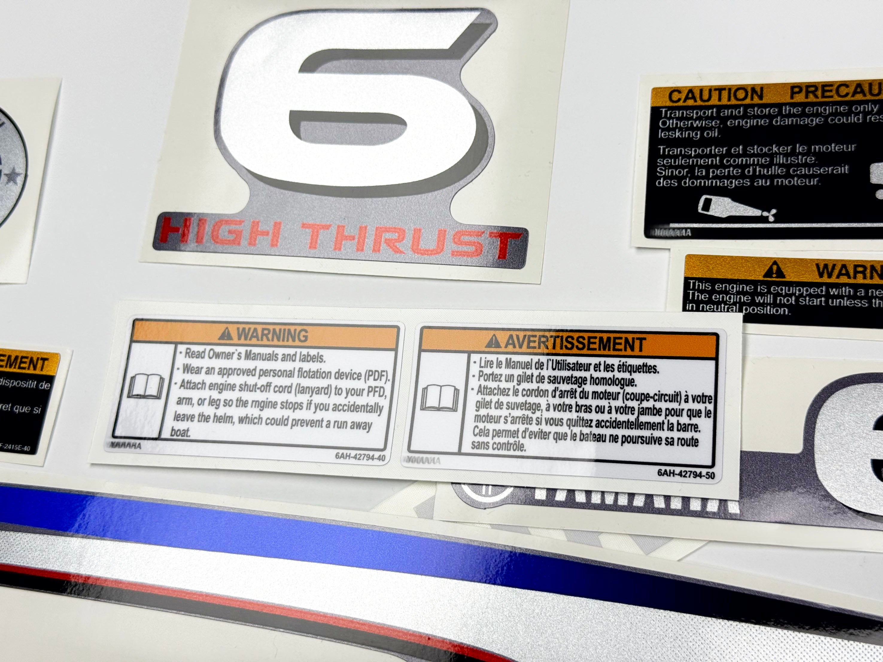 Vinyl graphic metalized silver decals set suitable for Yamaha 6 hp four stroke high thrust outboard engine. Vinyl stickers kit for Yamaha 6 hp four stroke Handmade